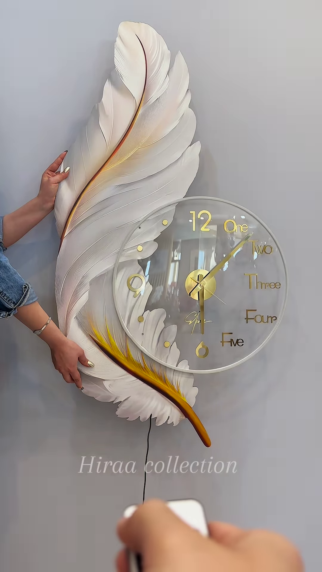 "Grace in Time: Feather-Inspired Designer Wall Clock" - Image 3