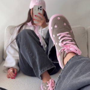 Stylish Grey and Pink Floral Sneakers