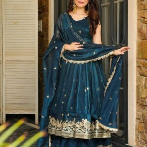 OVI- 001_521001 "Elegent Teal Blue Embroidered Anarkali Set with Dupatta"