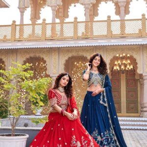 ovi-012_2677012 Royal Festive Wear- Red & Navy Blue Embroidered Set