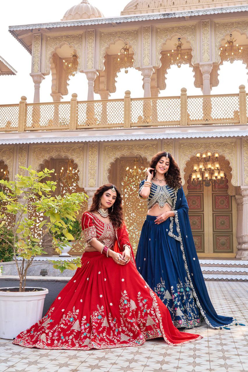 ovi-012_2677012 Royal Festive Wear- Red & Navy Blue Embroidered Set