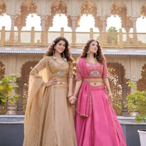 ovi-013-2678013 👑 Elegant Festive Lehenga- Beige & Pink Designer Set