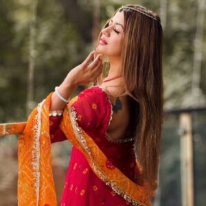 ovi-018_ 5983018 ❤️ Red & Mustard Ethnic Anarkali Suit with Dupatta