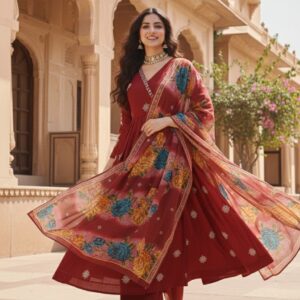 OVI-003_6006003 🌺"Woman Angarkha style Anarkali kurta with printed dupatta"