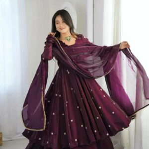 ovi-037_25448037 Royal Wine Anarkali Gown Set with Dupatta ✨🍷