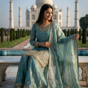 ovi-039_25450039 💚 Teal Green Designer Sharara Suit Set
