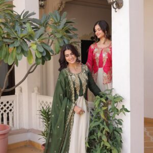 ovi-042_25453042 💚❤️ Designer Festive Gown with Embroidered Jacket Set