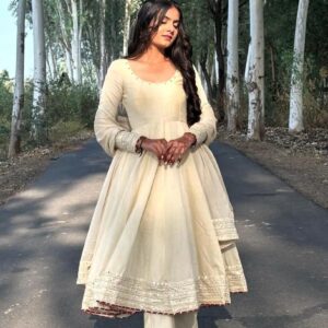 ovi-043_25454043 🤍 Elegant Cream Anarkali Suit Set