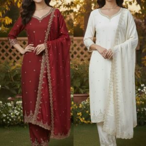 ovi-022_25428022 🌸 Elegant Embroidered Straight Suit Set (2 Colors)