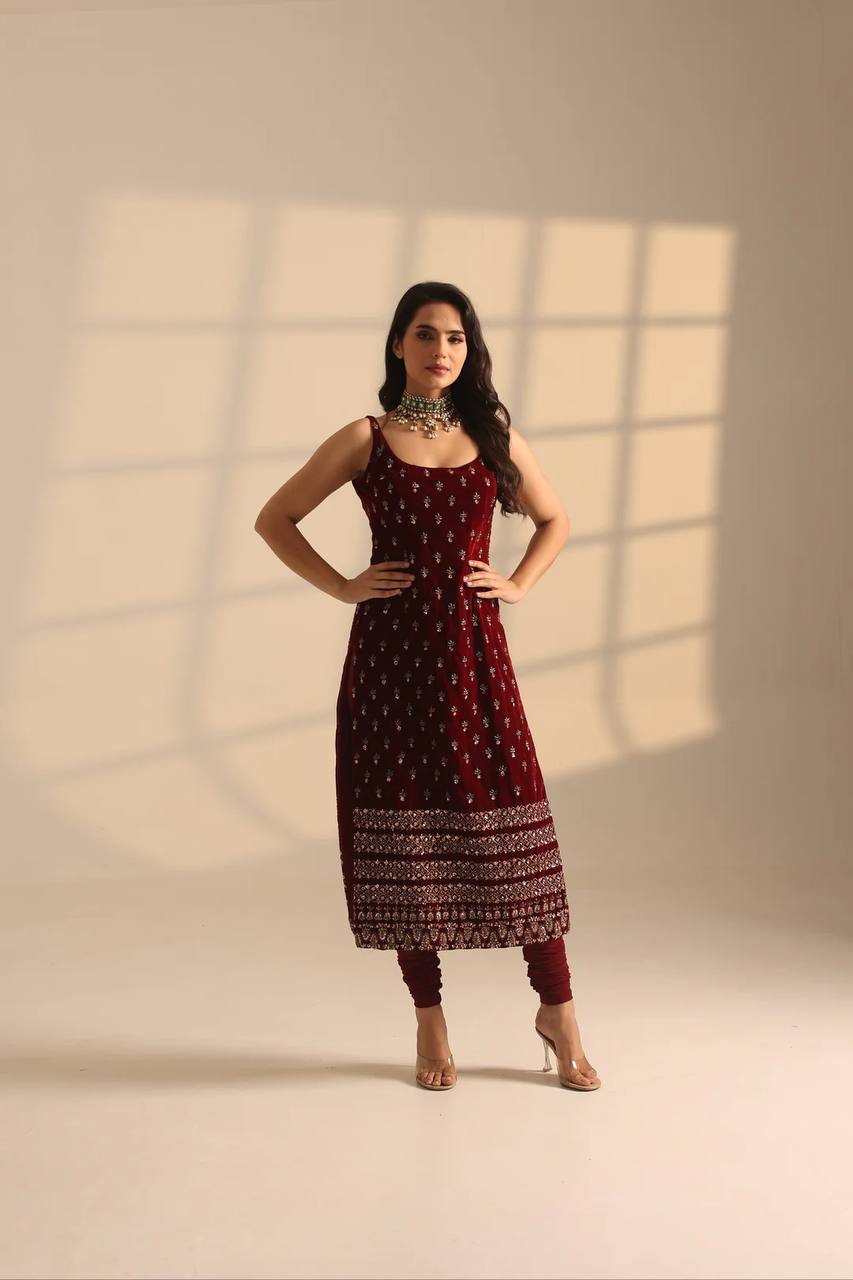 ovi-009_1576009 ๐บ Elegant Maroon Embroidered Kurti Set with Dupatta ๐บ - Image 2