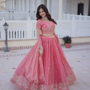 ovi-048_2703048 🌸 Elegant Pink Embroidered Lehenga Choli Set