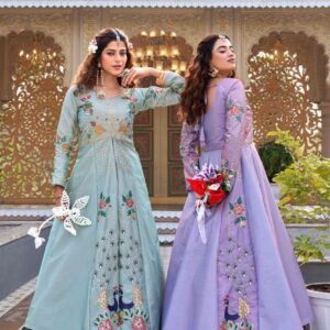 ovi-025_2691025 🌸 Designer Floral Embroidered Anarkali Gown Set (2 Beautiful Colors)