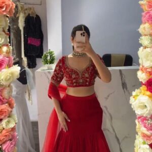 ovi-045_2697045 ❤️ Elegant Red Embroidered Lehenga Choli Set