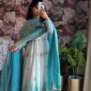 ovi-050_5987050 💙 White & Aqua Ombre Anarkali Suit Set