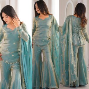 ovi-062_1832062 Sea Green Designer Kurta Sharara Set with Dupatta.