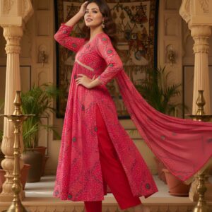 ovi-057_372057 Pink Printed Kurta Set with Dupatta