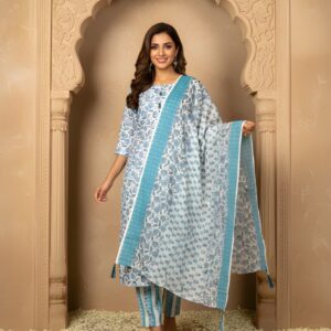 ovi-054_735054 Sky Blue Printed Kurta Set with Dupatta